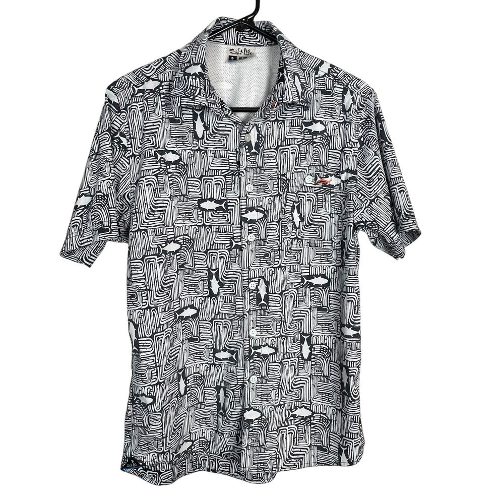 Salt Life SLX Button Shirt Men’s Small Fishing Fish Print Short Sleeve